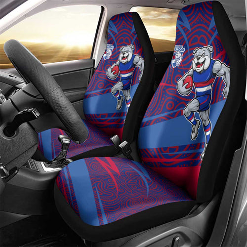Western Bulldogs Australian Football Car Seat Cover Tough Bulldog Mascot Art With Indigenous Pattern Art