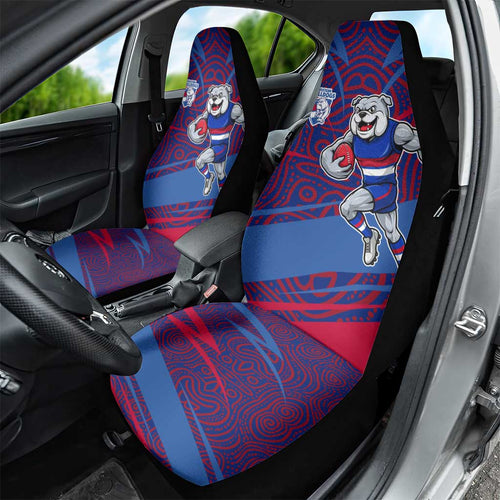 Western Bulldogs Australian Football Car Seat Cover Tough Bulldog Mascot Art With Indigenous Pattern Art