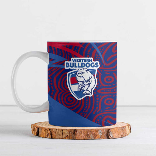Western Bulldogs Australian Football Ceramic Mug Tough Bulldog Mascot Art With Indigenous Pattern Art
