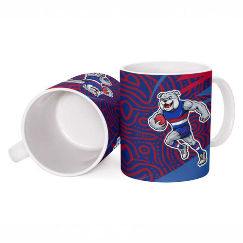 Western Bulldogs Australian Football Ceramic Mug Tough Bulldog Mascot Art With Indigenous Pattern Art