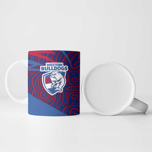 Western Bulldogs Australian Football Ceramic Mug Tough Bulldog Mascot Art With Indigenous Pattern Art