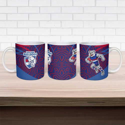 Western Bulldogs Australian Football Ceramic Mug Tough Bulldog Mascot Art With Indigenous Pattern Art