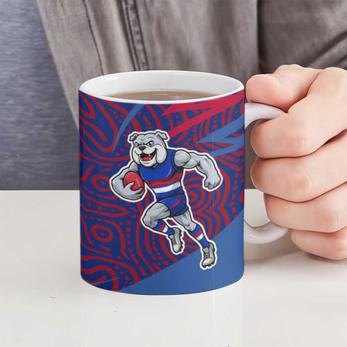 Western Bulldogs Australian Football Ceramic Mug Tough Bulldog Mascot Art With Indigenous Pattern Art