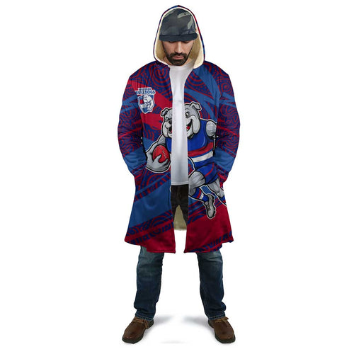 Western Bulldogs Australian Football Cloak Tough Bulldog Mascot Art With Indigenous Pattern Art