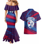 Western Bulldogs Australian Football Couples Matching Mermaid Dress and Hawaiian Shirt Tough Bulldog Mascot Art With Indigenous Pattern Art