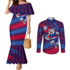 Western Bulldogs Australian Football Couples Matching Mermaid Dress and Long Sleeve Button Shirt Tough Bulldog Mascot Art With Indigenous Pattern Art