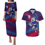Western Bulldogs Australian Football Couples Matching Puletasi and Hawaiian Shirt Tough Bulldog Mascot Art With Indigenous Pattern Art