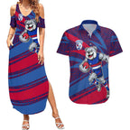 Western Bulldogs Australian Football Couples Matching Summer Maxi Dress and Hawaiian Shirt Tough Bulldog Mascot Art With Indigenous Pattern Art