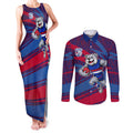 Western Bulldogs Australian Football Couples Matching Tank Maxi Dress and Long Sleeve Button Shirt Tough Bulldog Mascot Art With Indigenous Pattern Art