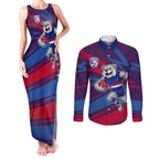 Western Bulldogs Australian Football Couples Matching Tank Maxi Dress and Long Sleeve Button Shirt Tough Bulldog Mascot Art With Indigenous Pattern Art