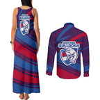 Western Bulldogs Australian Football Couples Matching Tank Maxi Dress and Long Sleeve Button Shirt Tough Bulldog Mascot Art With Indigenous Pattern Art