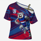 Western Bulldogs Australian Football Cross Shoulder Shirt Tough Bulldog Mascot Art With Indigenous Pattern Art