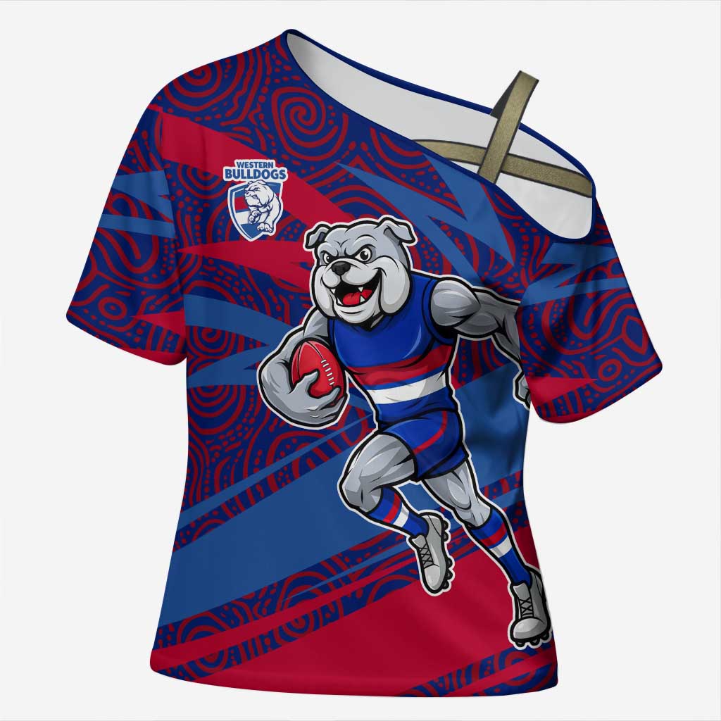 Western Bulldogs Australian Football Cross Shoulder Shirt Tough Bulldog Mascot Art With Indigenous Pattern Art