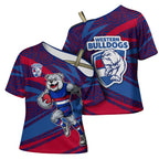 Western Bulldogs Australian Football Cross Shoulder Shirt Tough Bulldog Mascot Art With Indigenous Pattern Art