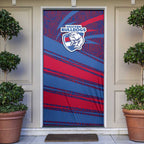 Western Bulldogs Australian Football Door Cover Tough Bulldog Mascot Art With Indigenous Pattern Art