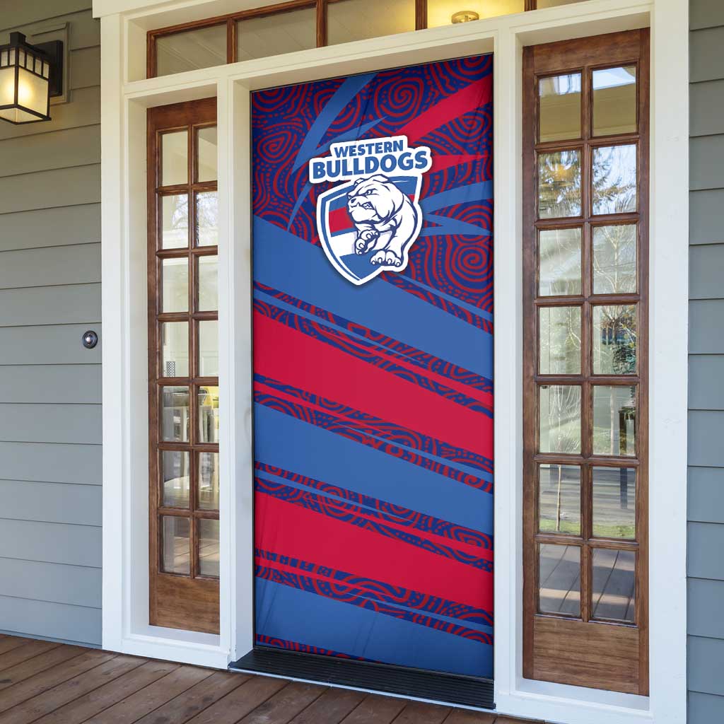 Western Bulldogs Australian Football Door Cover Tough Bulldog Mascot Art With Indigenous Pattern Art