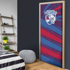 Western Bulldogs Australian Football Door Cover Tough Bulldog Mascot Art With Indigenous Pattern Art