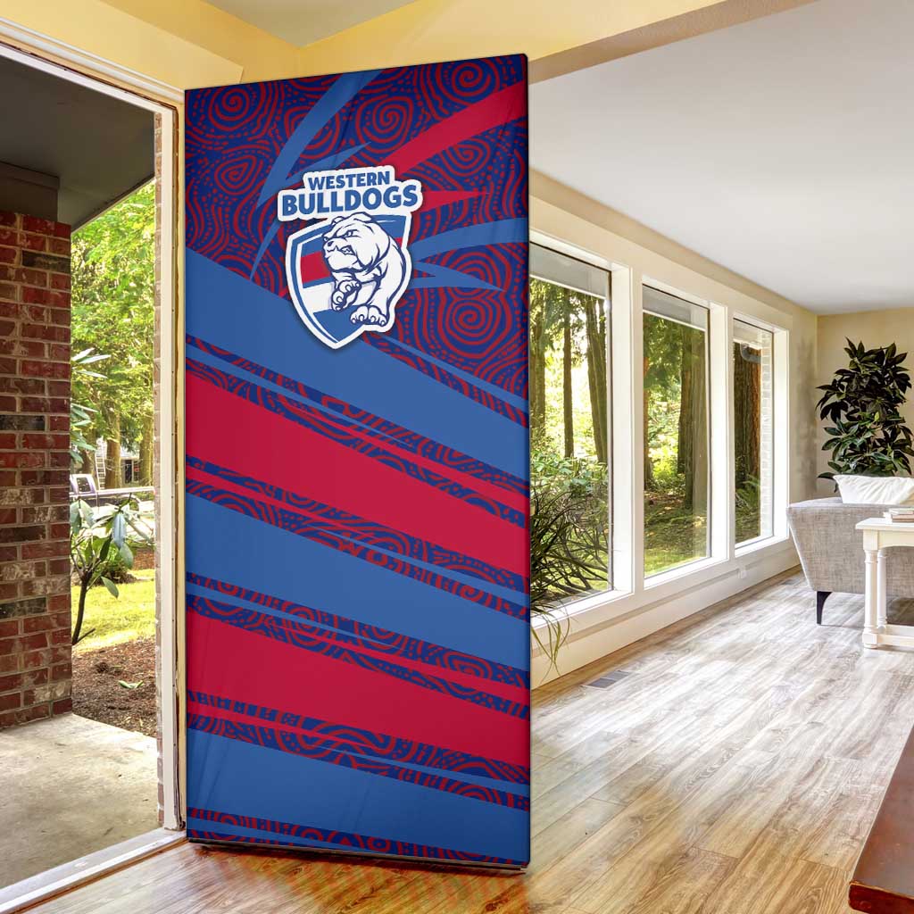 Western Bulldogs Australian Football Door Cover Tough Bulldog Mascot Art With Indigenous Pattern Art