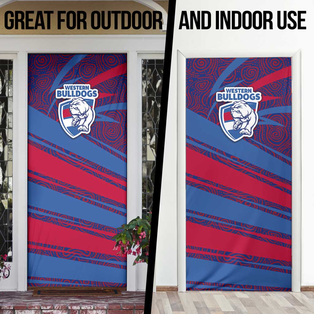 Western Bulldogs Australian Football Door Cover Tough Bulldog Mascot Art With Indigenous Pattern Art