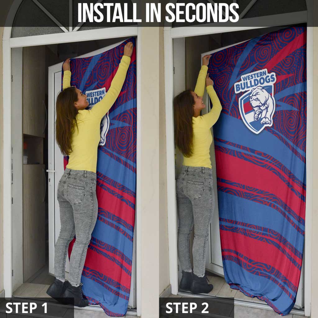Western Bulldogs Australian Football Door Cover Tough Bulldog Mascot Art With Indigenous Pattern Art