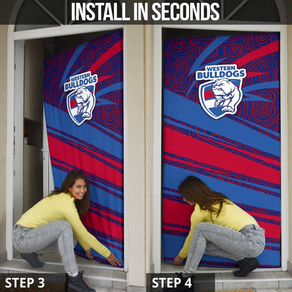 Western Bulldogs Australian Football Door Cover Tough Bulldog Mascot Art With Indigenous Pattern Art