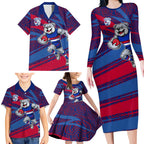 Western Bulldogs Australian Football Family Matching Long Sleeve Bodycon Dress and Hawaiian Shirt Tough Bulldog Mascot Art With Indigenous Pattern Art