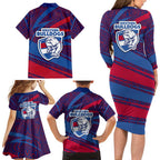 Western Bulldogs Australian Football Family Matching Long Sleeve Bodycon Dress and Hawaiian Shirt Tough Bulldog Mascot Art With Indigenous Pattern Art