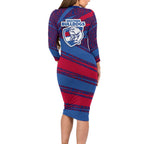 Western Bulldogs Australian Football Family Matching Long Sleeve Bodycon Dress and Hawaiian Shirt Tough Bulldog Mascot Art With Indigenous Pattern Art