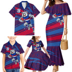 Western Bulldogs Australian Football Family Matching Mermaid Dress and Hawaiian Shirt Tough Bulldog Mascot Art With Indigenous Pattern Art