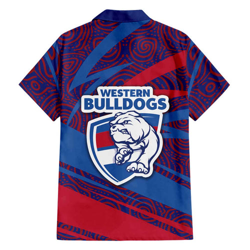 Western Bulldogs Australian Football Family Matching Mermaid Dress and Hawaiian Shirt Tough Bulldog Mascot Art With Indigenous Pattern Art