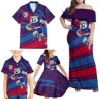 Western Bulldogs Australian Football Family Matching Off Shoulder Maxi Dress and Hawaiian Shirt Tough Bulldog Mascot Art With Indigenous Pattern Art