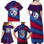 Western Bulldogs Australian Football Family Matching Off Shoulder Maxi Dress and Hawaiian Shirt Tough Bulldog Mascot Art With Indigenous Pattern Art