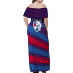 Western Bulldogs Australian Football Family Matching Off Shoulder Maxi Dress and Hawaiian Shirt Tough Bulldog Mascot Art With Indigenous Pattern Art