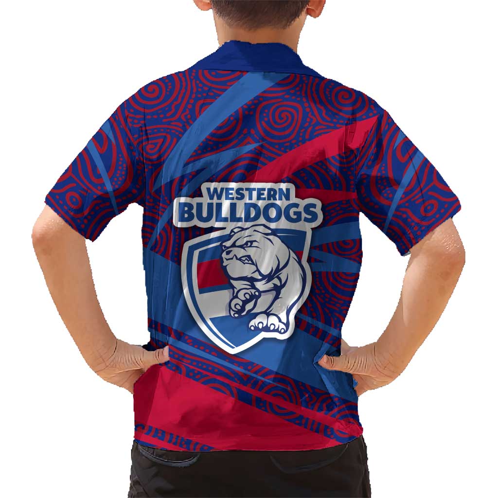 Western Bulldogs Australian Football Family Matching Off Shoulder Short Dress and Hawaiian Shirt Tough Bulldog Mascot Art With Indigenous Pattern Art