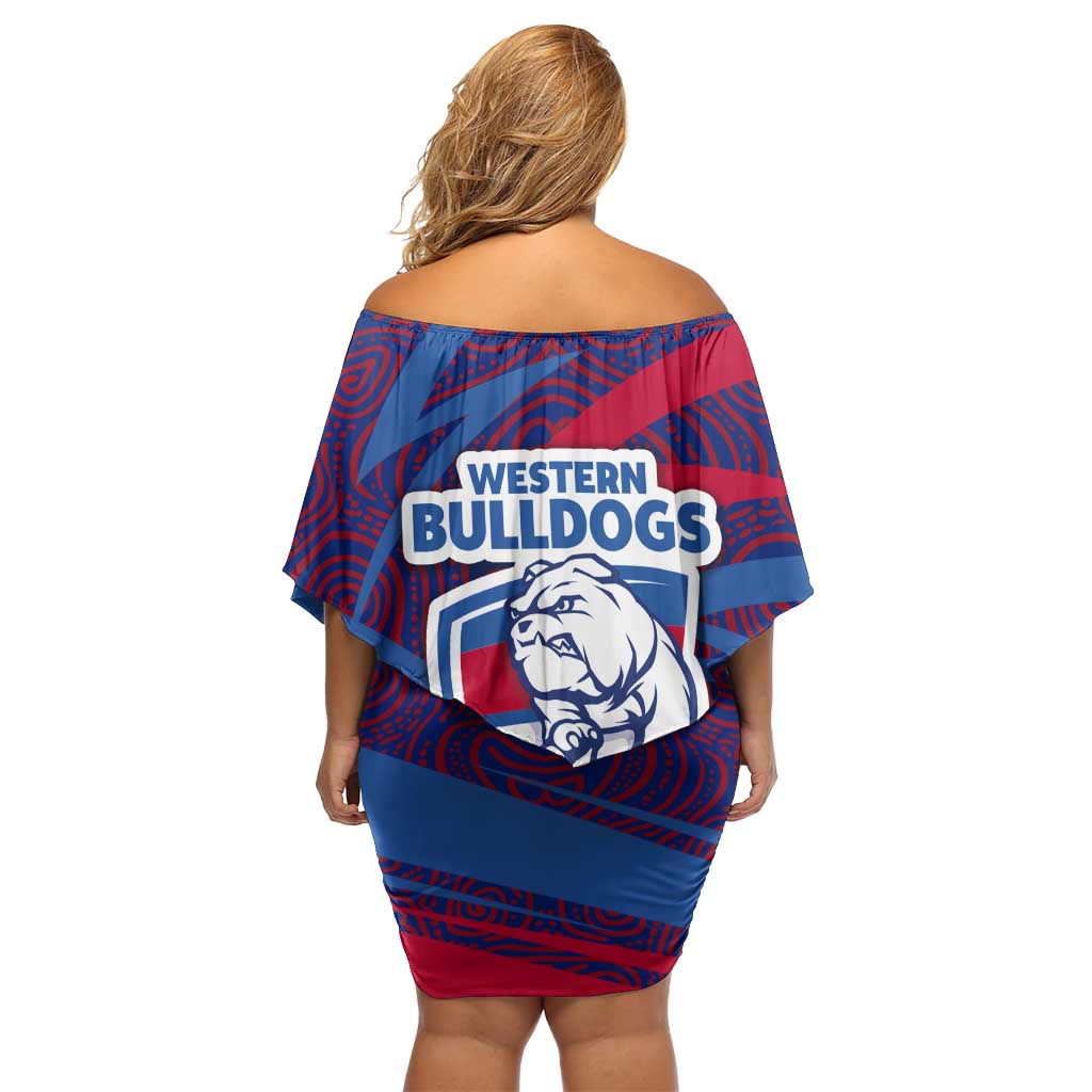 Western Bulldogs Australian Football Family Matching Off Shoulder Short Dress and Hawaiian Shirt Tough Bulldog Mascot Art With Indigenous Pattern Art