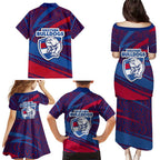 Western Bulldogs Australian Football Family Matching Puletasi and Hawaiian Shirt Tough Bulldog Mascot Art With Indigenous Pattern Art