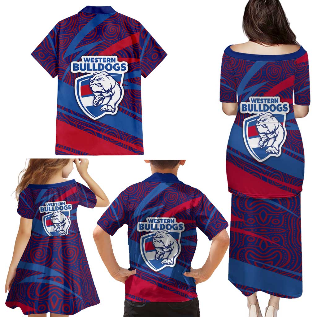 Western Bulldogs Australian Football Family Matching Puletasi and Hawaiian Shirt Tough Bulldog Mascot Art With Indigenous Pattern Art
