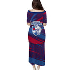 Western Bulldogs Australian Football Family Matching Puletasi and Hawaiian Shirt Tough Bulldog Mascot Art With Indigenous Pattern Art