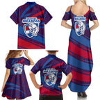 Western Bulldogs Australian Football Family Matching Summer Maxi Dress and Hawaiian Shirt Tough Bulldog Mascot Art With Indigenous Pattern Art
