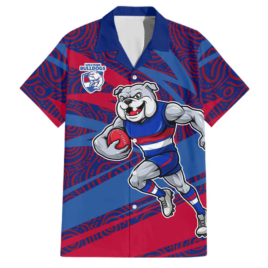 Western Bulldogs Australian Football Family Matching Summer Maxi Dress and Hawaiian Shirt Tough Bulldog Mascot Art With Indigenous Pattern Art