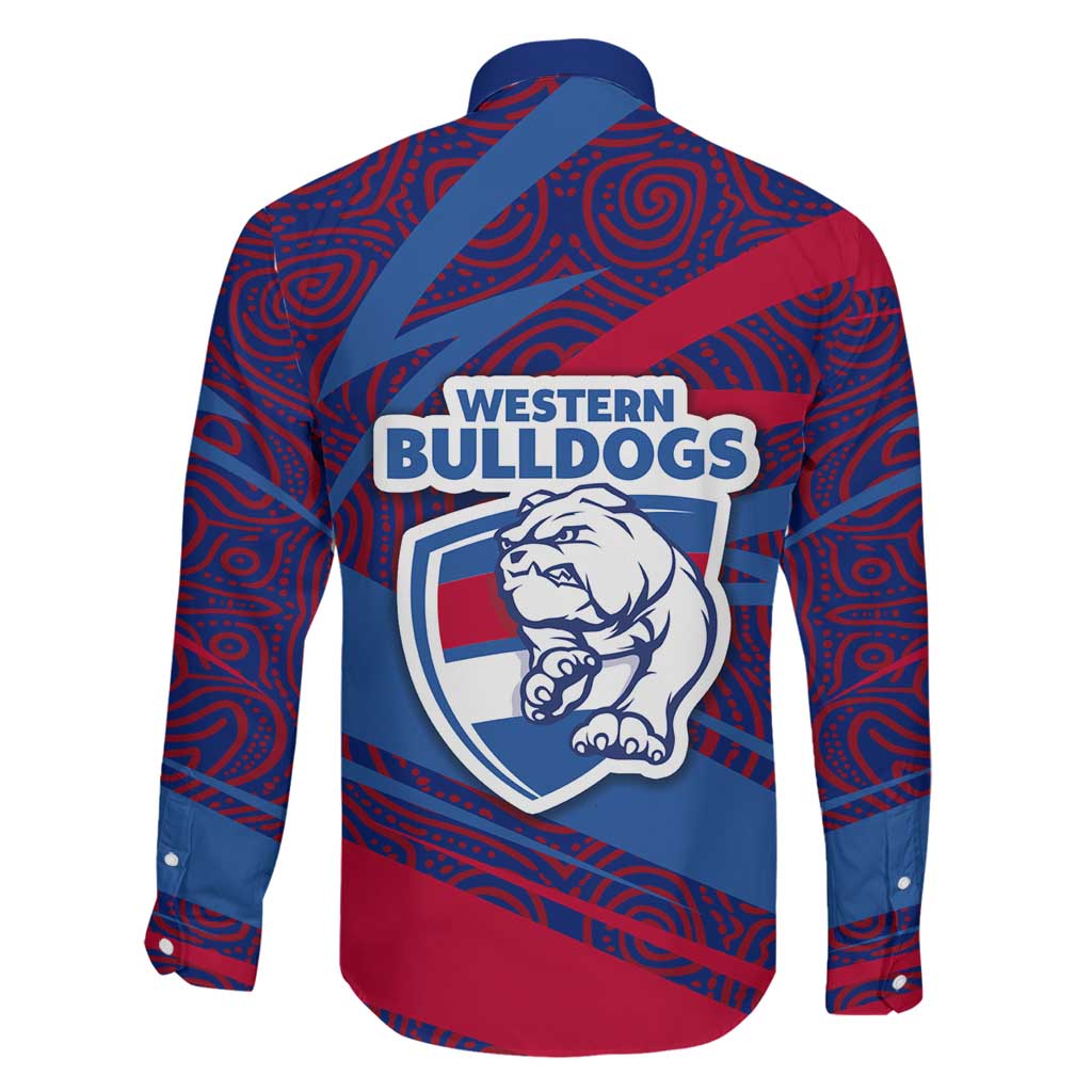 Western Bulldogs Australian Football Family Matching Summer Maxi Dress and Hawaiian Shirt Tough Bulldog Mascot Art With Indigenous Pattern Art