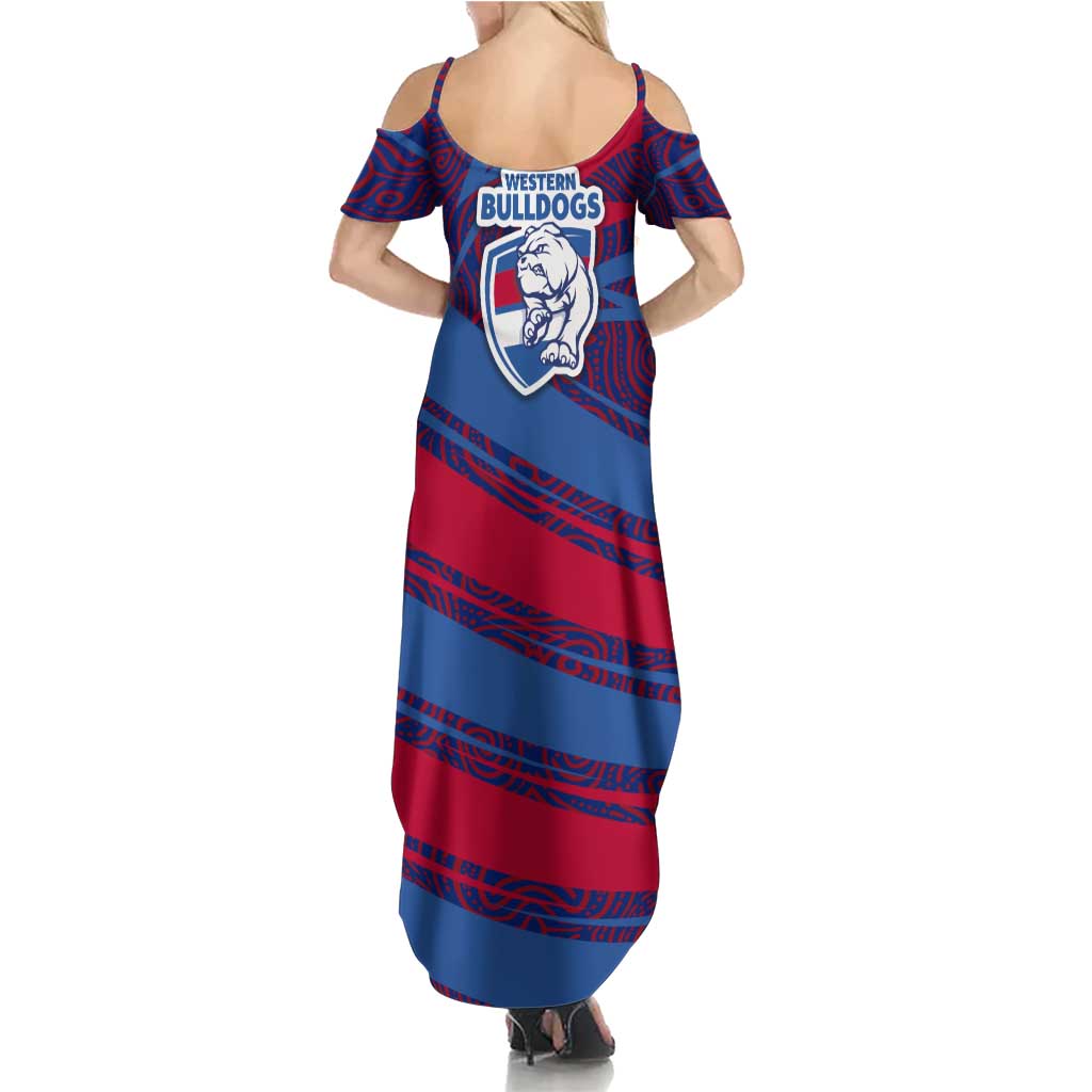 Western Bulldogs Australian Football Family Matching Summer Maxi Dress and Hawaiian Shirt Tough Bulldog Mascot Art With Indigenous Pattern Art