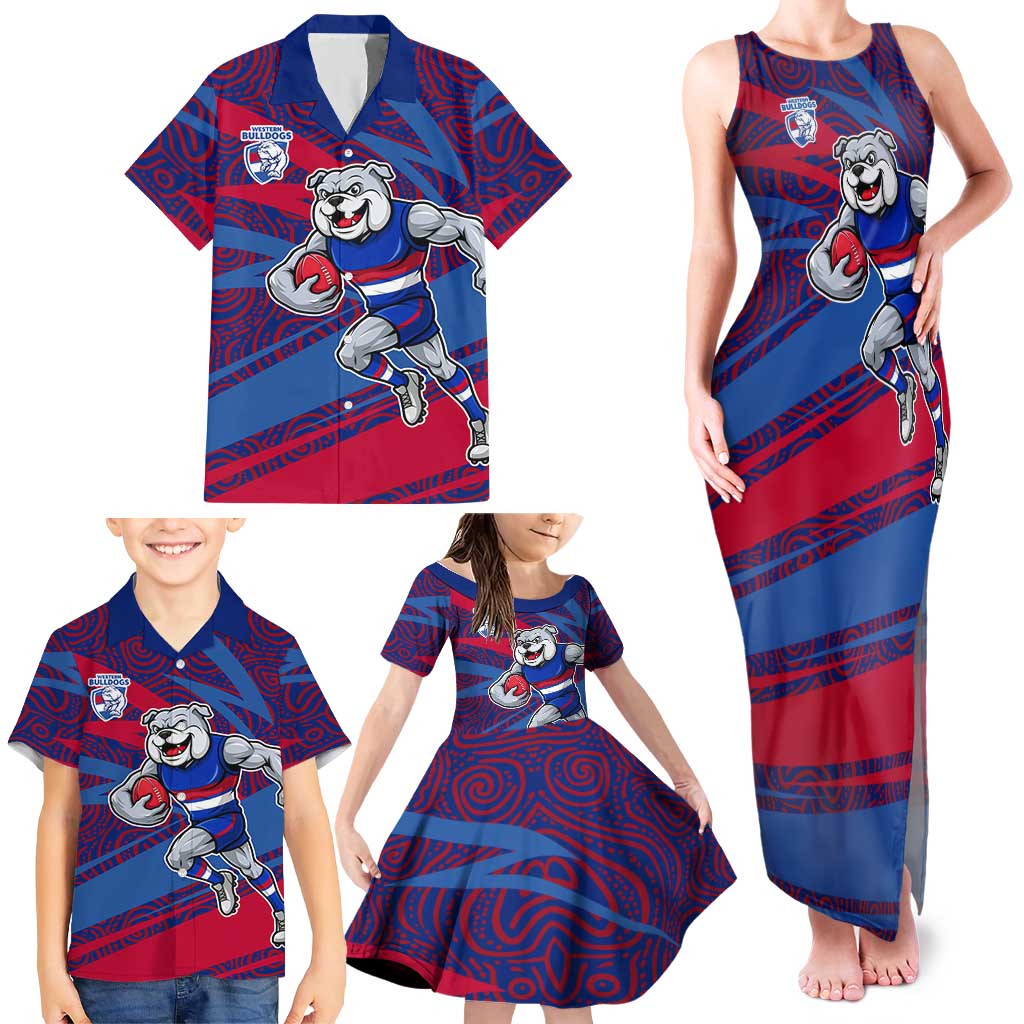 Western Bulldogs Australian Football Family Matching Tank Maxi Dress and Hawaiian Shirt Tough Bulldog Mascot Art With Indigenous Pattern Art