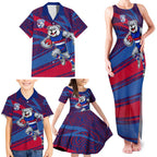 Western Bulldogs Australian Football Family Matching Tank Maxi Dress and Hawaiian Shirt Tough Bulldog Mascot Art With Indigenous Pattern Art