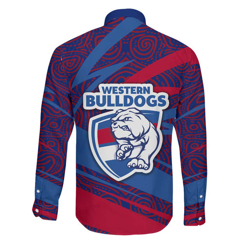 Western Bulldogs Australian Football Family Matching Tank Maxi Dress and Hawaiian Shirt Tough Bulldog Mascot Art With Indigenous Pattern Art