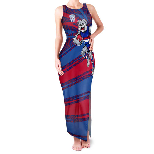 Western Bulldogs Australian Football Family Matching Tank Maxi Dress and Hawaiian Shirt Tough Bulldog Mascot Art With Indigenous Pattern Art