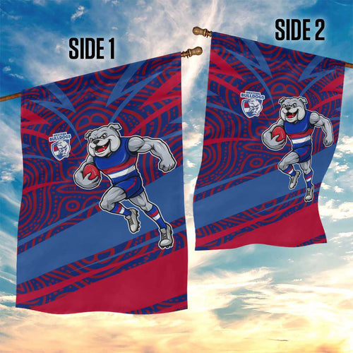 Western Bulldogs Australian Football Garden Flag Tough Bulldog Mascot Art With Indigenous Pattern Art