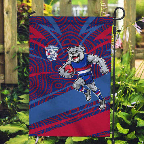 Western Bulldogs Australian Football Garden Flag Tough Bulldog Mascot Art With Indigenous Pattern Art
