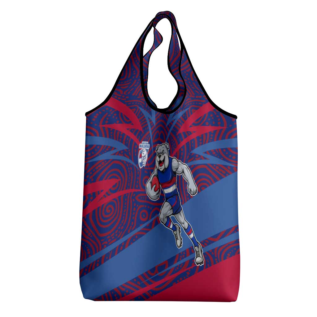 Western Bulldogs Australian Football Grocery Bag Tough Bulldog Mascot Art With Indigenous Pattern Art