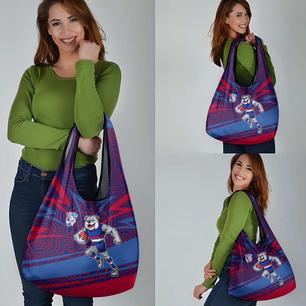 Western Bulldogs Australian Football Grocery Bag Tough Bulldog Mascot Art With Indigenous Pattern Art